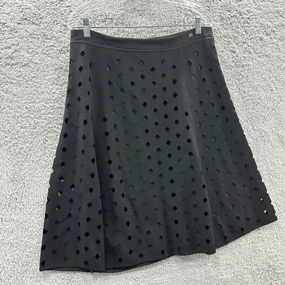 Escada Women's Large‎ Skirt Black Knee Length A-Line Diamond Cutouts Elastic